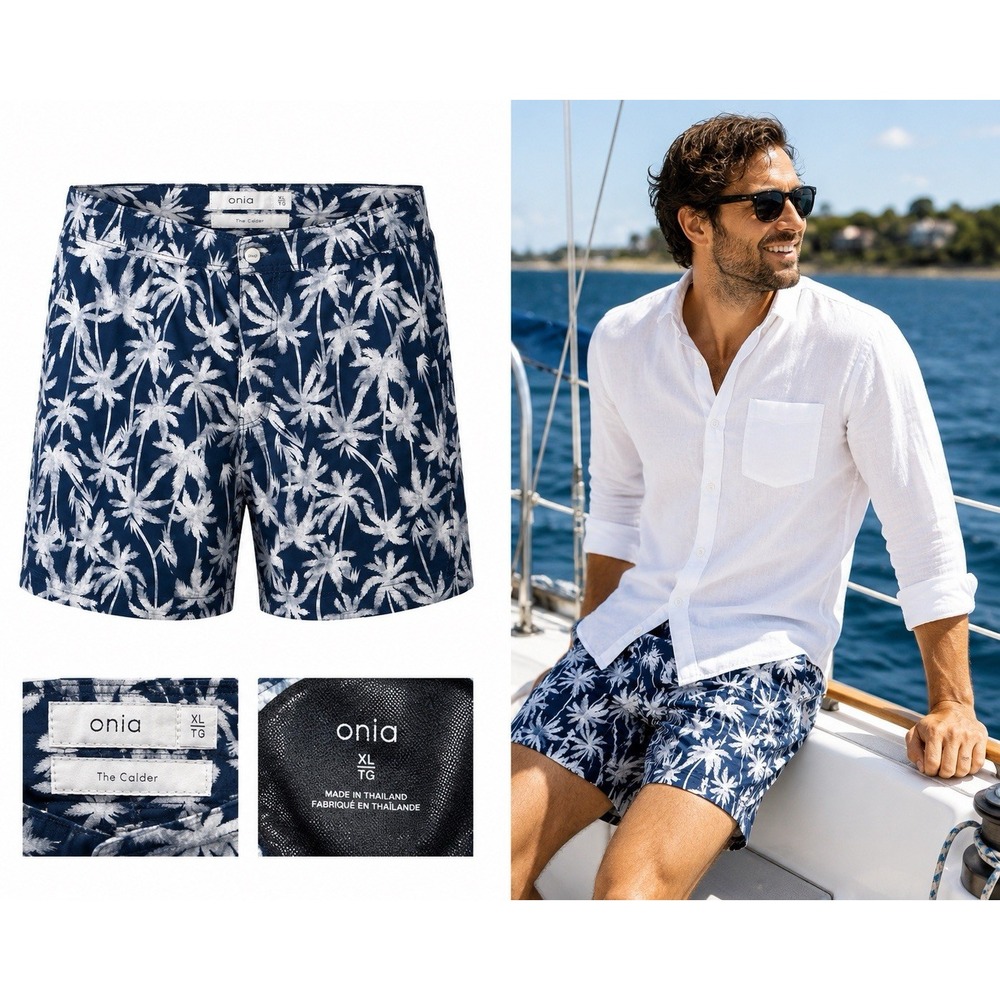 $145 Onia Men's Blue Calder Leaf Print Swim Shorts Size XL